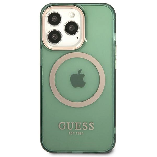 Guess GUHMP13LHTCMA iPhone 13 Pro / 13 6.1" green/khaki hard case Gold Outline Translucent MagSafeeng