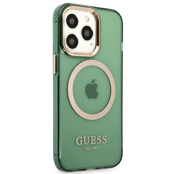 Guess GUHMP13LHTCMA iPhone 13 Pro / 13 6.1" green/khaki hard case Gold Outline Translucent MagSafeeng