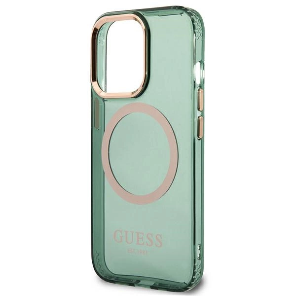 Guess GUHMP13LHTCMA iPhone 13 Pro / 13 6.1" green/khaki hard case Gold Outline Translucent MagSafeeng