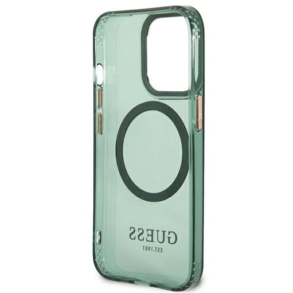 Guess GUHMP13LHTCMA iPhone 13 Pro / 13 6.1" green/khaki hard case Gold Outline Translucent MagSafeeng