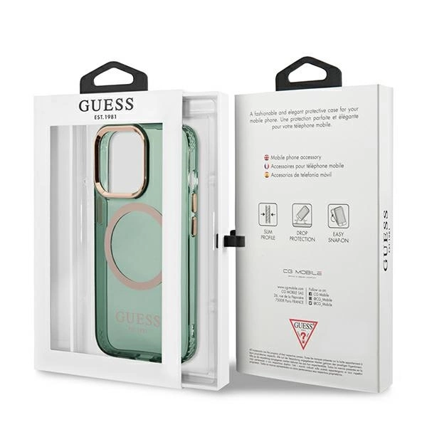 Guess GUHMP13LHTCMA iPhone 13 Pro / 13 6.1" green/khaki hard case Gold Outline Translucent MagSafeeng