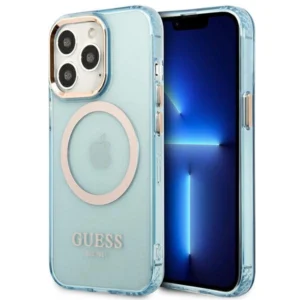 Guess Gold Outline Translucent MagSafe case for iPhone 13 Pro / iPhone 13 - blueeng