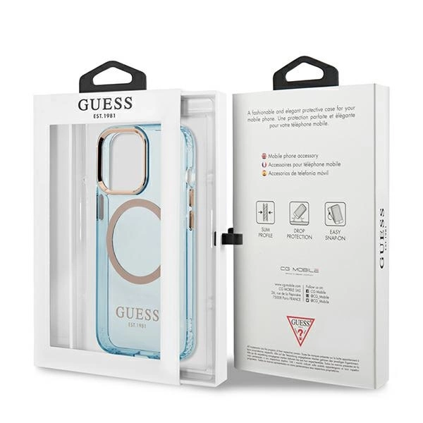 Guess Gold Outline Translucent MagSafe case for iPhone 13 Pro / iPhone 13 - blueeng