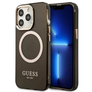 Guess Gold Outline Translucent MagSafe Case for iPhone 13 Pro / iPhone 13 - Blackeng