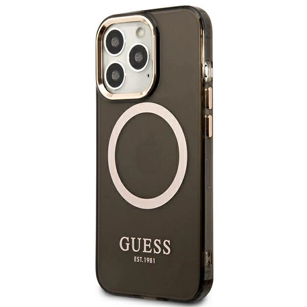 Guess Gold Outline Translucent MagSafe Case for iPhone 13 Pro / iPhone 13 - Blackeng