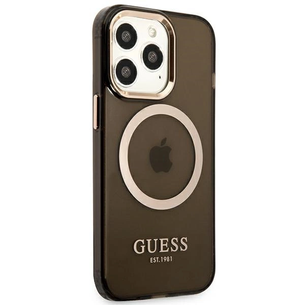 Guess Gold Outline Translucent MagSafe Case for iPhone 13 Pro / iPhone 13 - Blackeng