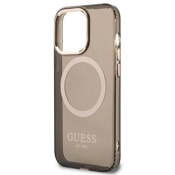 Guess Gold Outline Translucent MagSafe Case for iPhone 13 Pro / iPhone 13 - Blackeng