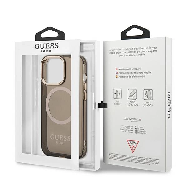 Guess Gold Outline Translucent MagSafe Case for iPhone 13 Pro / iPhone 13 - Blackeng