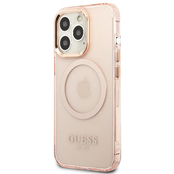Guess GUHMP13LHTCMP iPhone 13 Pro / 13 6.1" pink/pink hard case Gold Outline Translucent MagSafeeng
