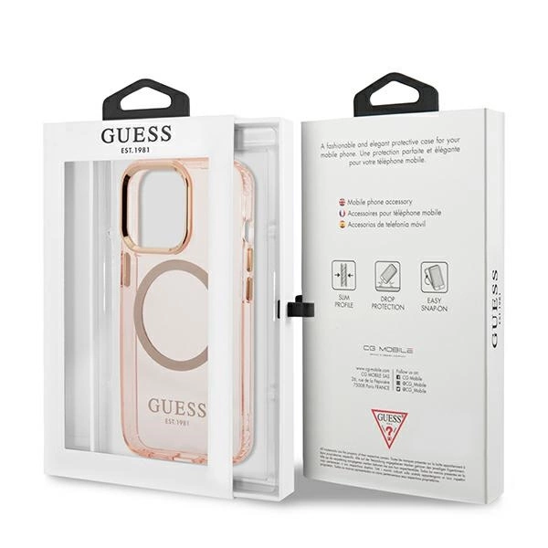 Guess GUHMP13LHTCMP iPhone 13 Pro / 13 6.1" pink/pink hard case Gold Outline Translucent MagSafeeng