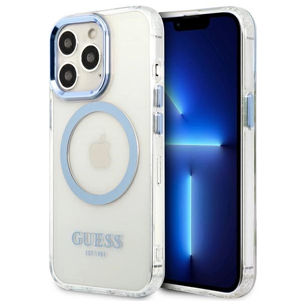 Etui Guess Metal Outline MagSafe na iPhone 13 Pro / iPhone 13 - niebieskiepol
