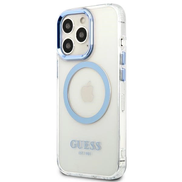 Etui Guess Metal Outline MagSafe na iPhone 13 Pro / iPhone 13 - niebieskiepol