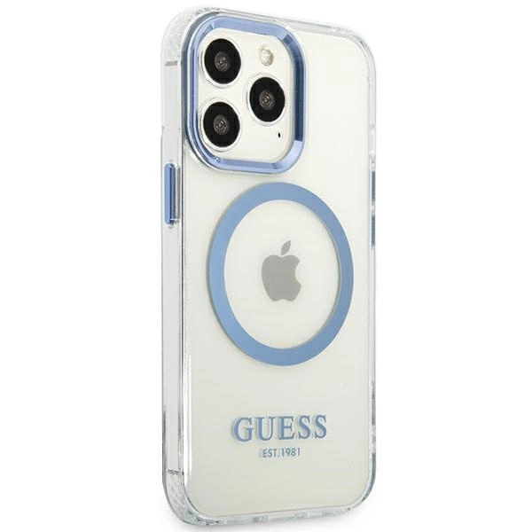 Etui Guess Metal Outline MagSafe na iPhone 13 Pro / iPhone 13 - niebieskiepol