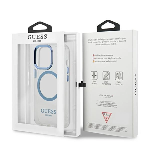 Etui Guess Metal Outline MagSafe na iPhone 13 Pro / iPhone 13 - niebieskiepol