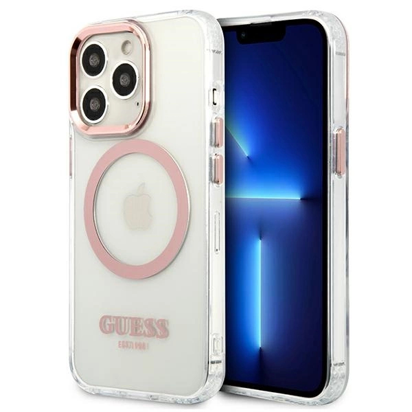 Etui Guess Metal Outline MagSafe na iPhone 13 Pro / iPhone 13 - różowepol