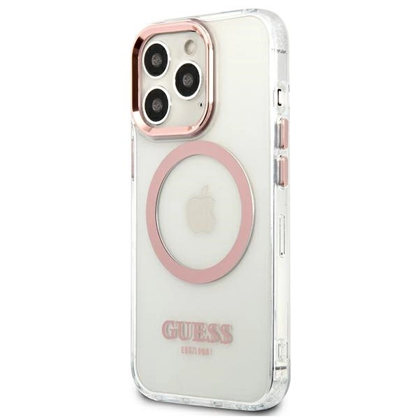 Etui Guess Metal Outline MagSafe na iPhone 13 Pro / iPhone 13 - różowepol