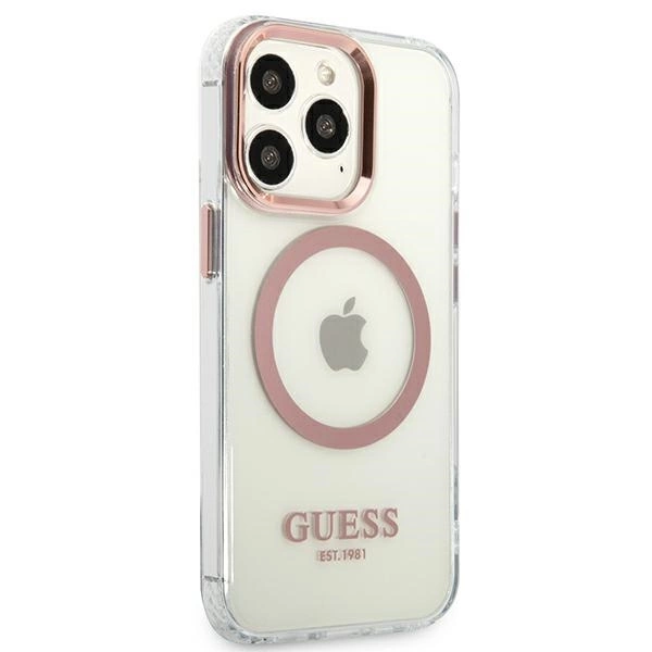 Etui Guess Metal Outline MagSafe na iPhone 13 Pro / iPhone 13 - różowepol