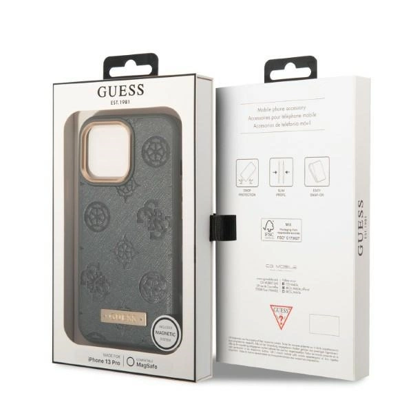 Guess GUHMP13LSAPSTG iPhone 13 Pro / 13 6.1" grey/grey hardcase Peony Logo Plate MagSafeeng
