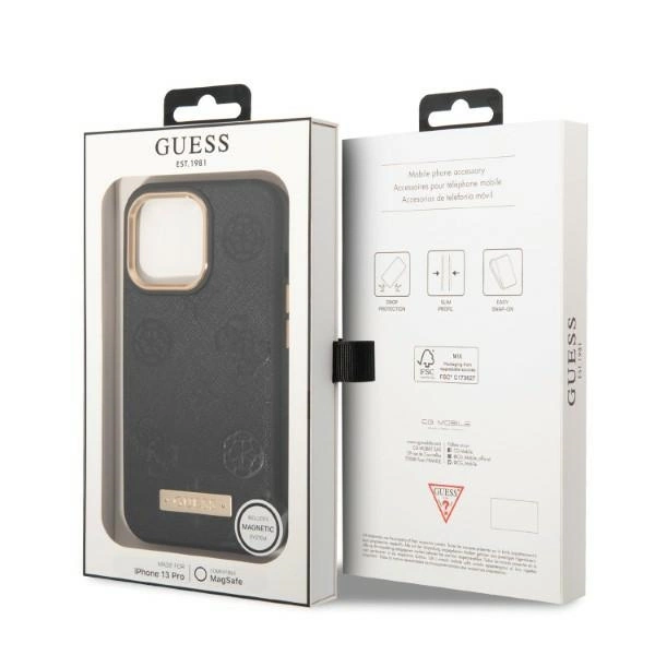 Guess GUHMP13LSAPSTK iPhone 13 Pro / 13 6.1" black/black hardcase Peony Logo Plate MagSafeeng