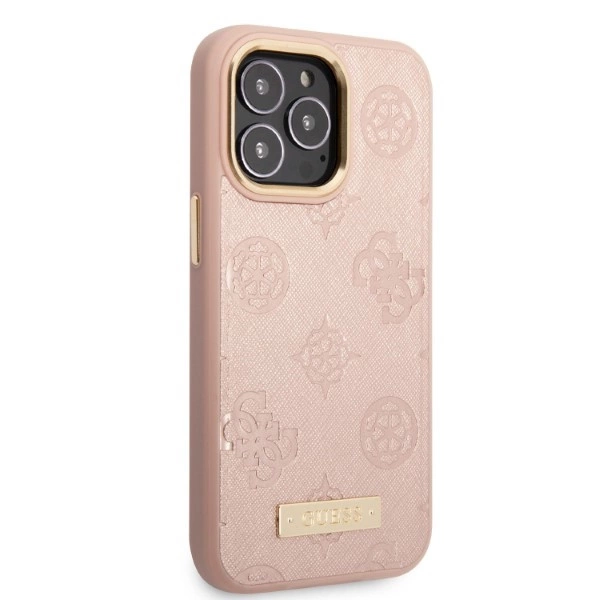 Guess GUHMP13LSAPSTP iPhone 13 Pro / 13 6.1" pink/pink hardcase Peony Logo Plate MagSafeeng