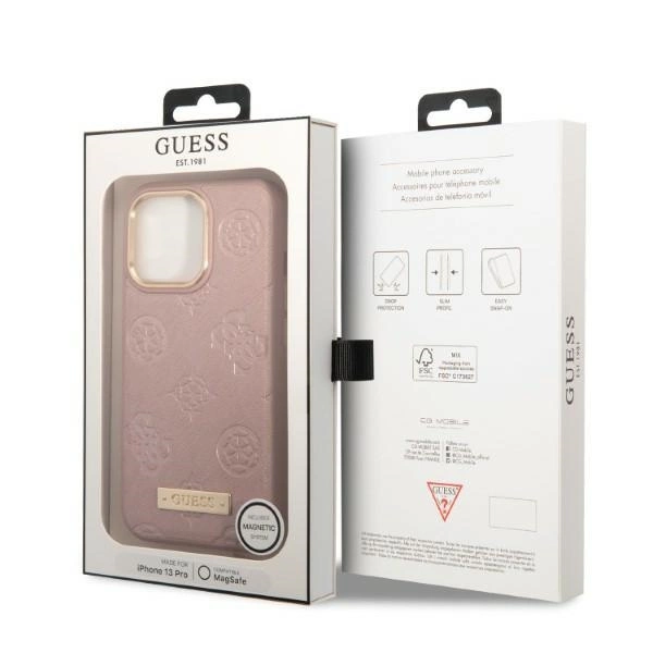 Guess GUHMP13LSAPSTP iPhone 13 Pro / 13 6.1" pink/pink hardcase Peony Logo Plate MagSafeeng