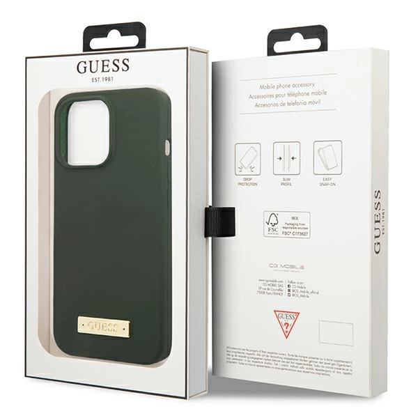 Guess Silicone Logo Plate MagSafe case for iPhone 13 Pro / iPhone 13 - greeneng