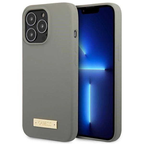 Guess GUHMP13LSPLG iPhone 13 Pro / 13 6.1" grey/grey hard case Silicone Logo Plate MagSafeeng
