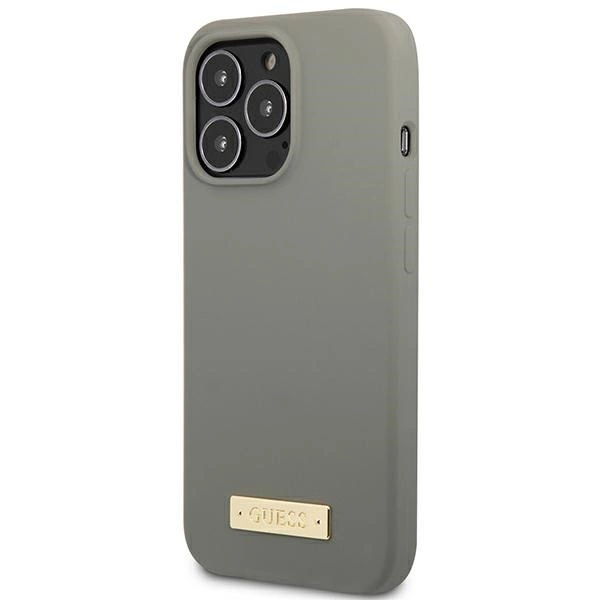 Guess GUHMP13LSPLG iPhone 13 Pro / 13 6.1" grey/grey hard case Silicone Logo Plate MagSafeeng