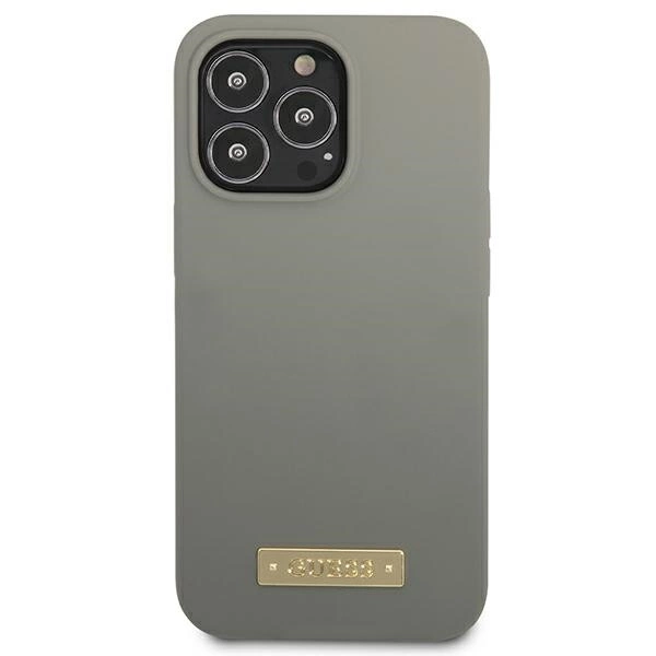 Guess GUHMP13LSPLG iPhone 13 Pro / 13 6.1" grey/grey hard case Silicone Logo Plate MagSafeeng