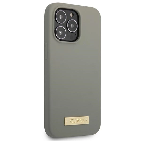 Guess GUHMP13LSPLG iPhone 13 Pro / 13 6.1" grey/grey hard case Silicone Logo Plate MagSafeeng