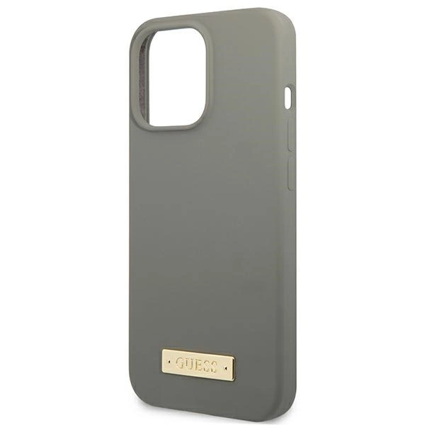 Guess GUHMP13LSPLG iPhone 13 Pro / 13 6.1" grey/grey hard case Silicone Logo Plate MagSafeeng