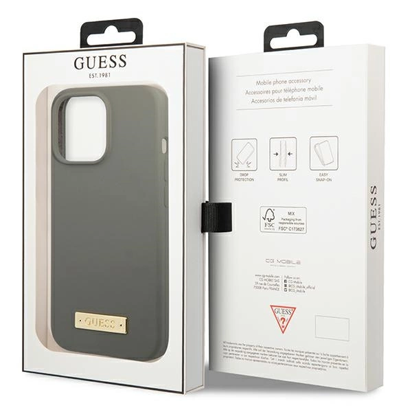Guess GUHMP13LSPLG iPhone 13 Pro / 13 6.1" grey/grey hard case Silicone Logo Plate MagSafeeng