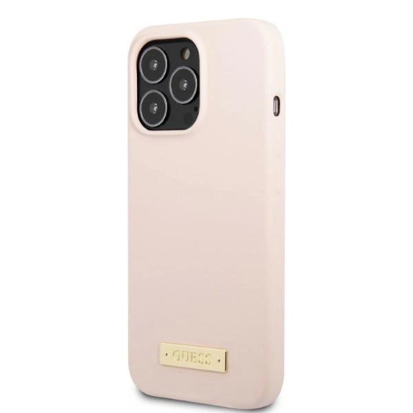 Guess GUHMP13LSPLP iPhone 13 Pro / 13 6.1" pink/pink hard case Silicone Logo Plate MagSafeeng
