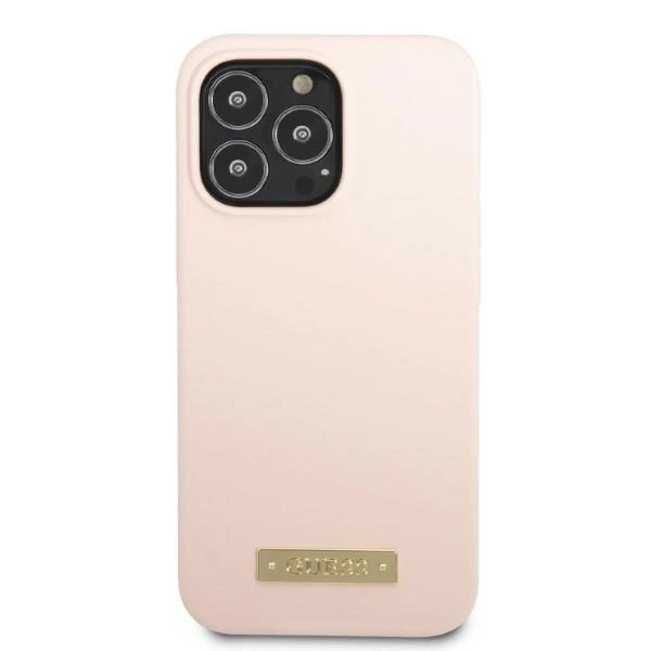 Guess GUHMP13LSPLP iPhone 13 Pro / 13 6.1" pink/pink hard case Silicone Logo Plate MagSafeeng