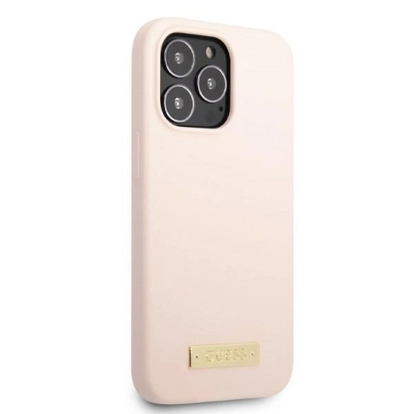Guess GUHMP13LSPLP iPhone 13 Pro / 13 6.1" pink/pink hard case Silicone Logo Plate MagSafeeng