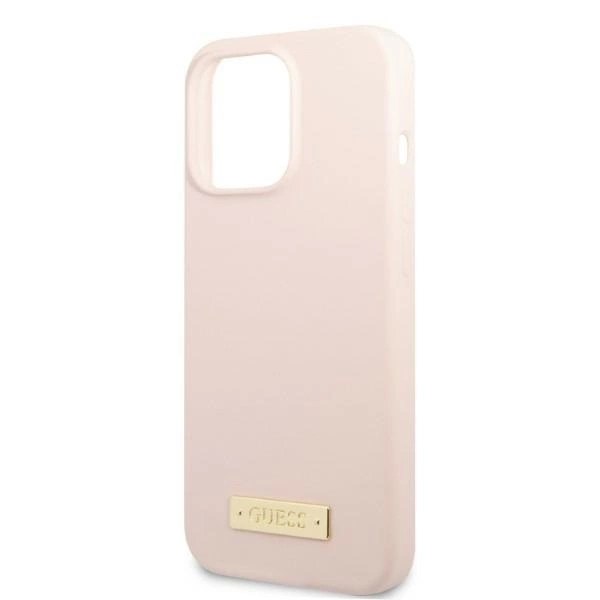 Guess GUHMP13LSPLP iPhone 13 Pro / 13 6.1" pink/pink hard case Silicone Logo Plate MagSafeeng