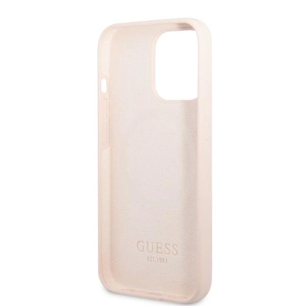 Guess GUHMP13LSPLP iPhone 13 Pro / 13 6.1" pink/pink hard case Silicone Logo Plate MagSafeeng