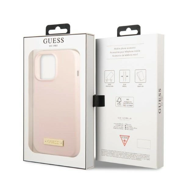 Guess GUHMP13LSPLP iPhone 13 Pro / 13 6.1" pink/pink hard case Silicone Logo Plate MagSafeeng