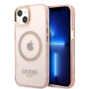 Guess Gold Outline Translucent MagSafe case for iPhone 13 - pinkeng