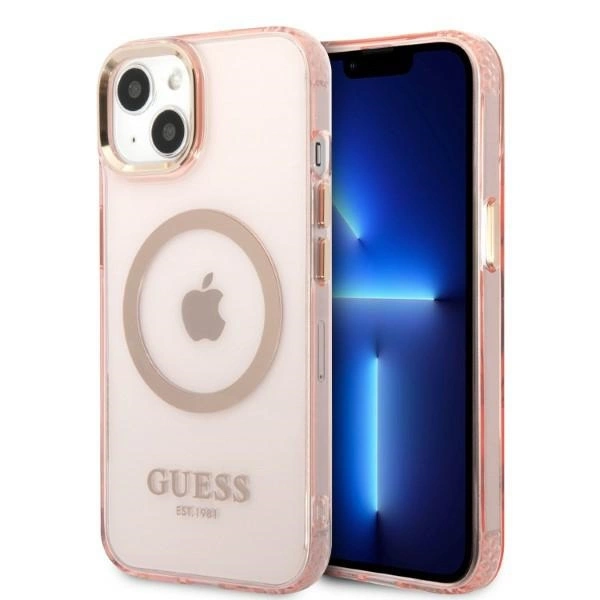 Guess Gold Outline Translucent MagSafe case for iPhone 13 - pinkeng