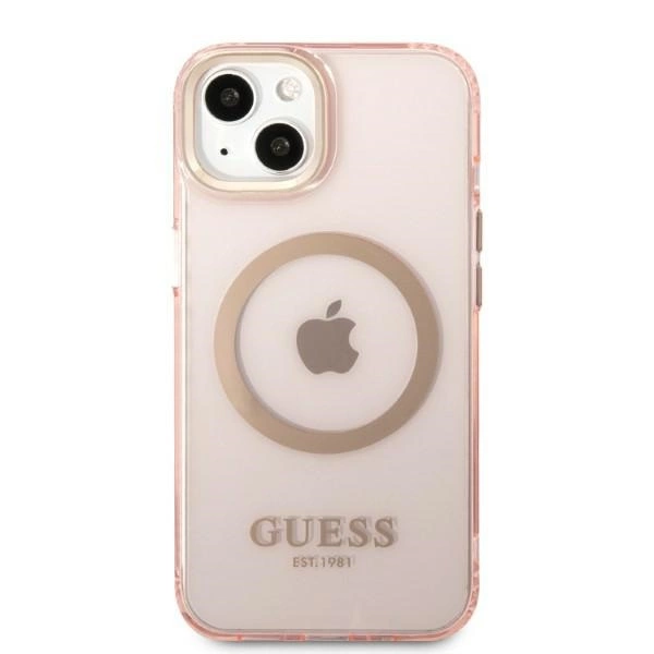 Guess Gold Outline Translucent MagSafe case for iPhone 13 - pinkeng