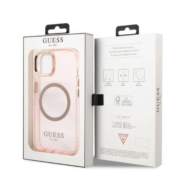 Guess Gold Outline Translucent MagSafe case for iPhone 13 - pinkeng