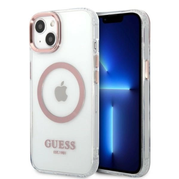 Guess Metal Outline MagSafe case for iPhone 13 - pinkeng
