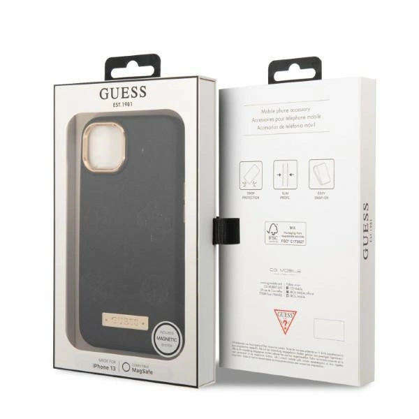 Guess GUHMP13MSAPSTK iPhone 13 6.1" black/black hardcase Peony Logo Plate MagSafeeng