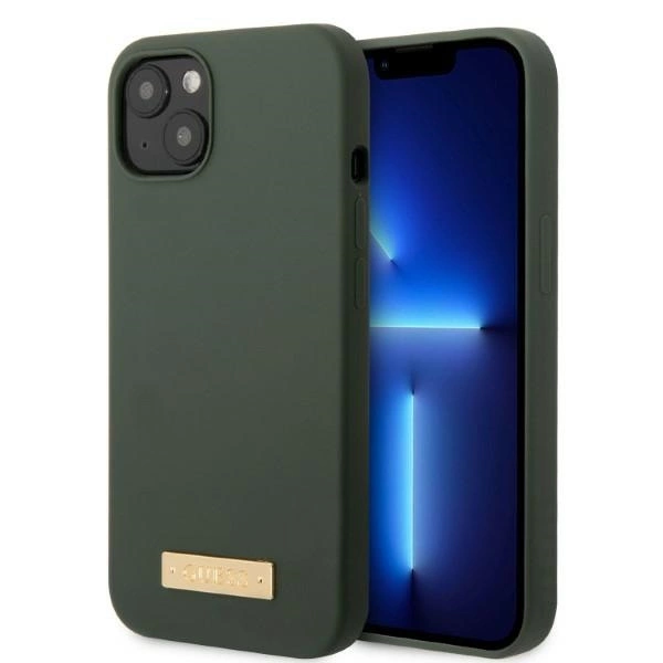 Guess GUHMP13MSBPLA iPhone 13 6.1" green/khaki hard case Silicone Logo Plate MagSafeeng