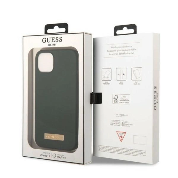 Guess GUHMP13MSBPLA iPhone 13 6.1" green/khaki hard case Silicone Logo Plate MagSafeeng