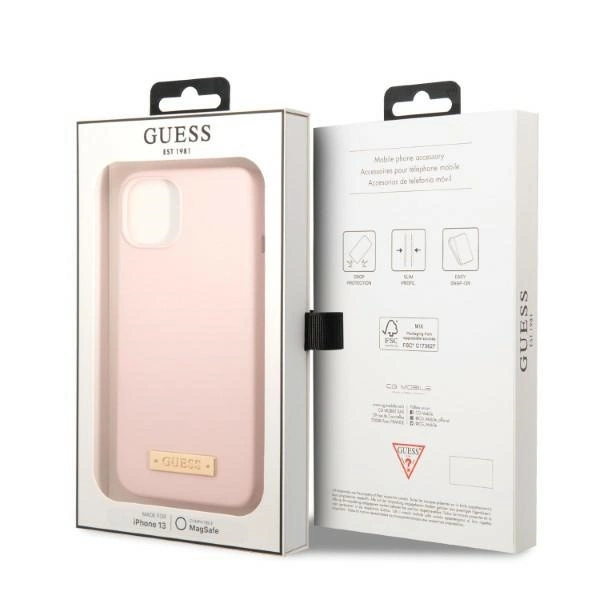 Guess GUHMP13SSBPLP iPhone 13 mini 5.4" pink/pink hard case Silicone Logo Plate MagSafeeng