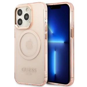 Guess Gold Outline Translucent MagSafe case for iPhone 13 Pro Max - pinkeng