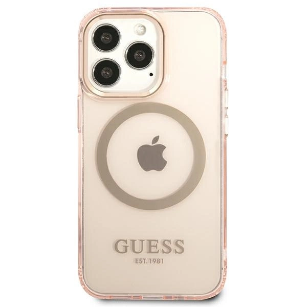 Guess Gold Outline Translucent MagSafe case for iPhone 13 Pro Max - pinkeng