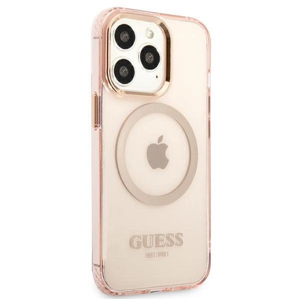 Guess Gold Outline Translucent MagSafe case for iPhone 13 Pro Max - pinkeng